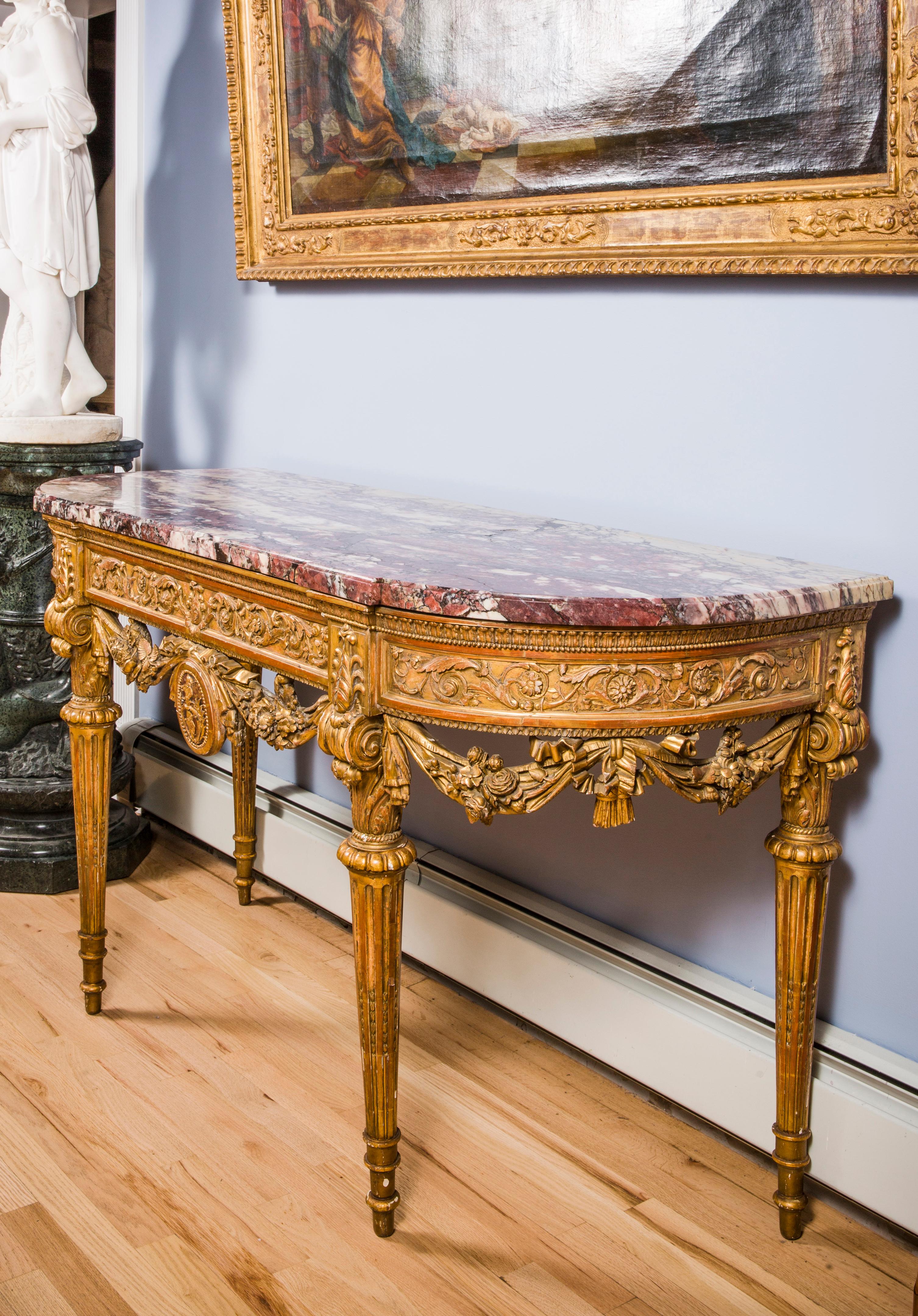 Italian Louis XVI Giltwood Console Table with Marble Top 1