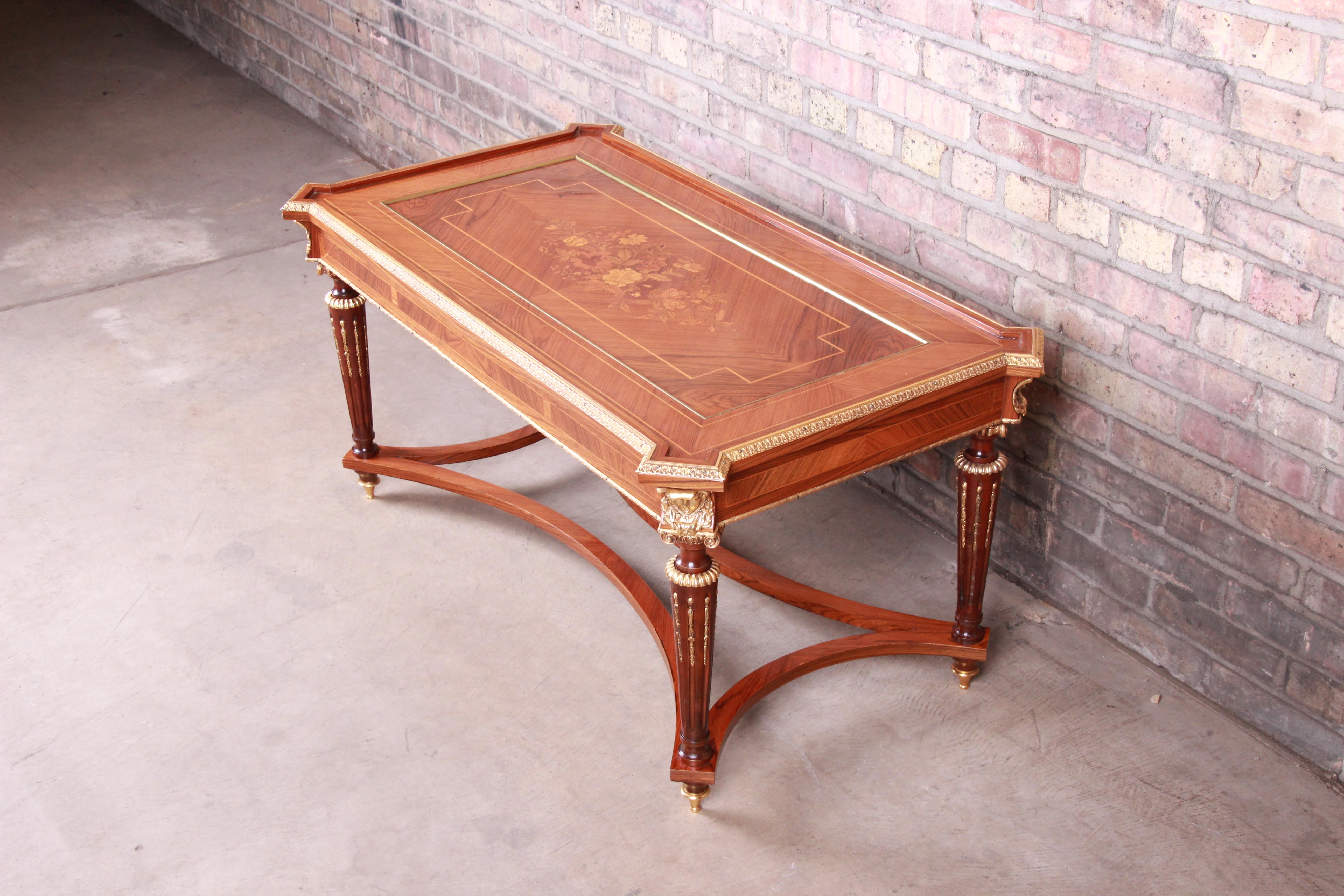 Italian Louis XVI Inlaid Marquetry and Ormolu Mounted Coffee Table In Good Condition In South Bend, IN
