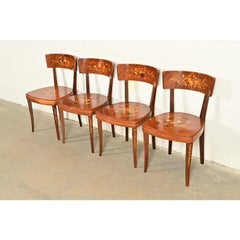 Italian Louis XVI Kingwood Inlaid Marquetry Dining Chairs, Set of Four