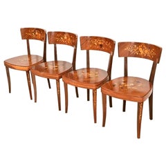 Italian Louis XVI Kingwood Inlaid Marquetry Dining Chairs, Set of Four