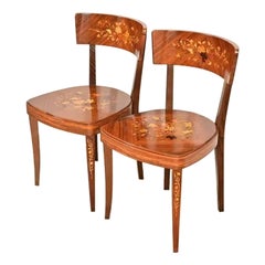 Italian Louis XVI Kingwood Inlaid Marquetry Side Chairs or Dining Chairs, Pair