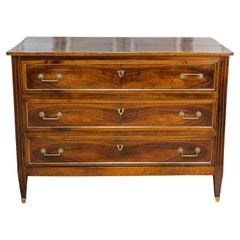 Italian Louis XVI Late 18th Century Walnut Three Drawer Commode with Brass Trim