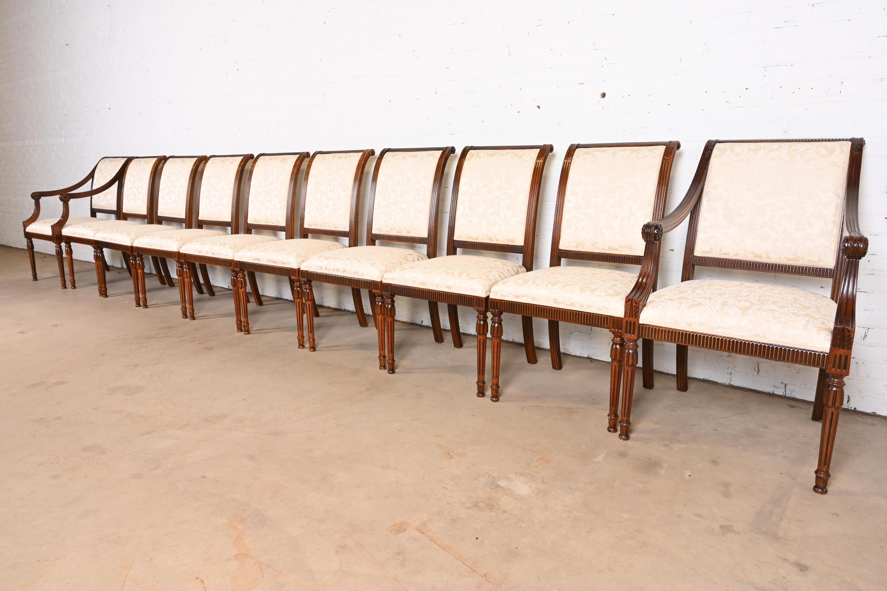 20th Century Italian Louis XVI Mahogany Dining Chairs in the Manner of Karges, Set of Ten