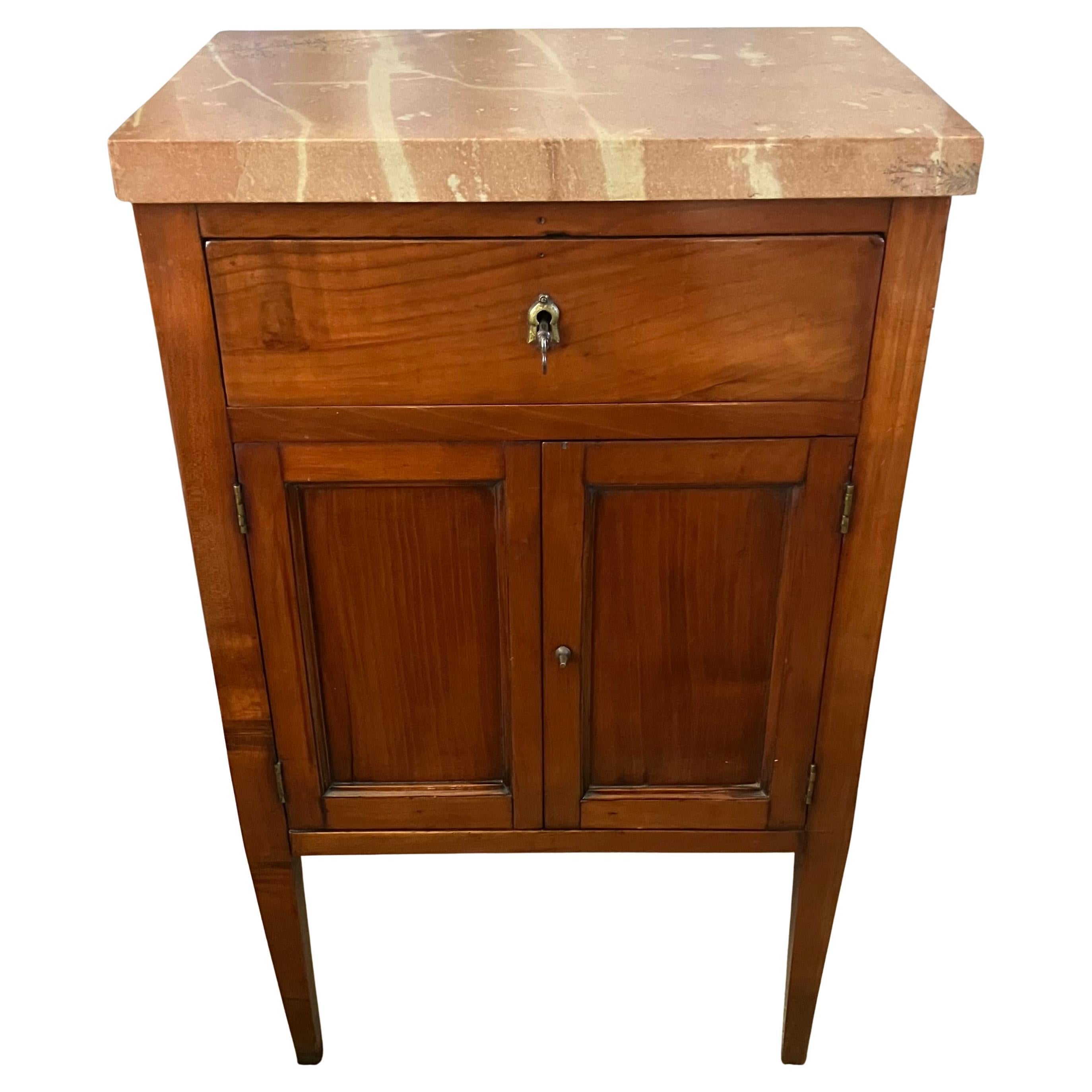 Italian Louis XVI Marble Top Nightstand Side Table.