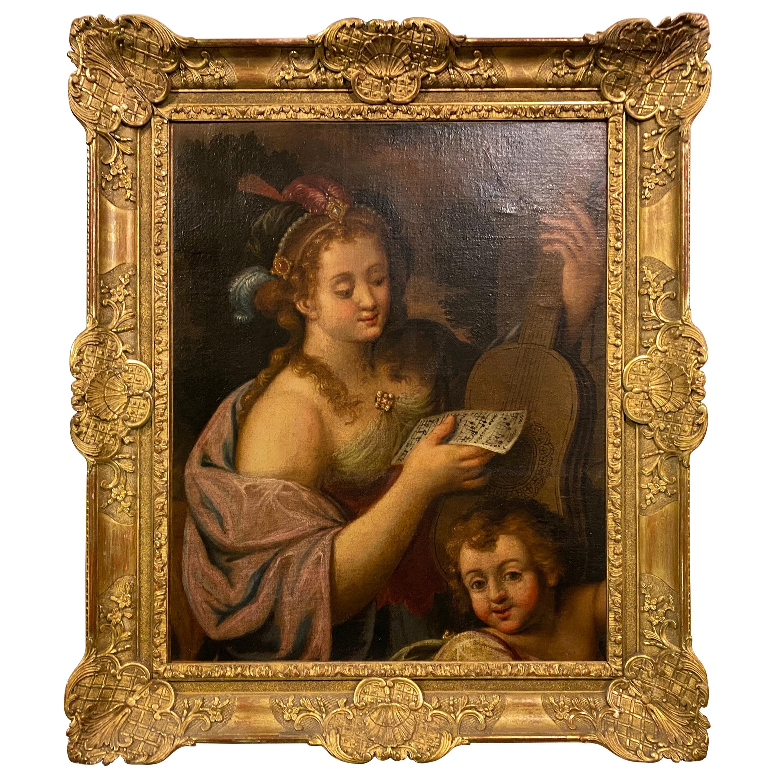Italian Louis XVI Oil on Canvas Depicting Allegory of Music
