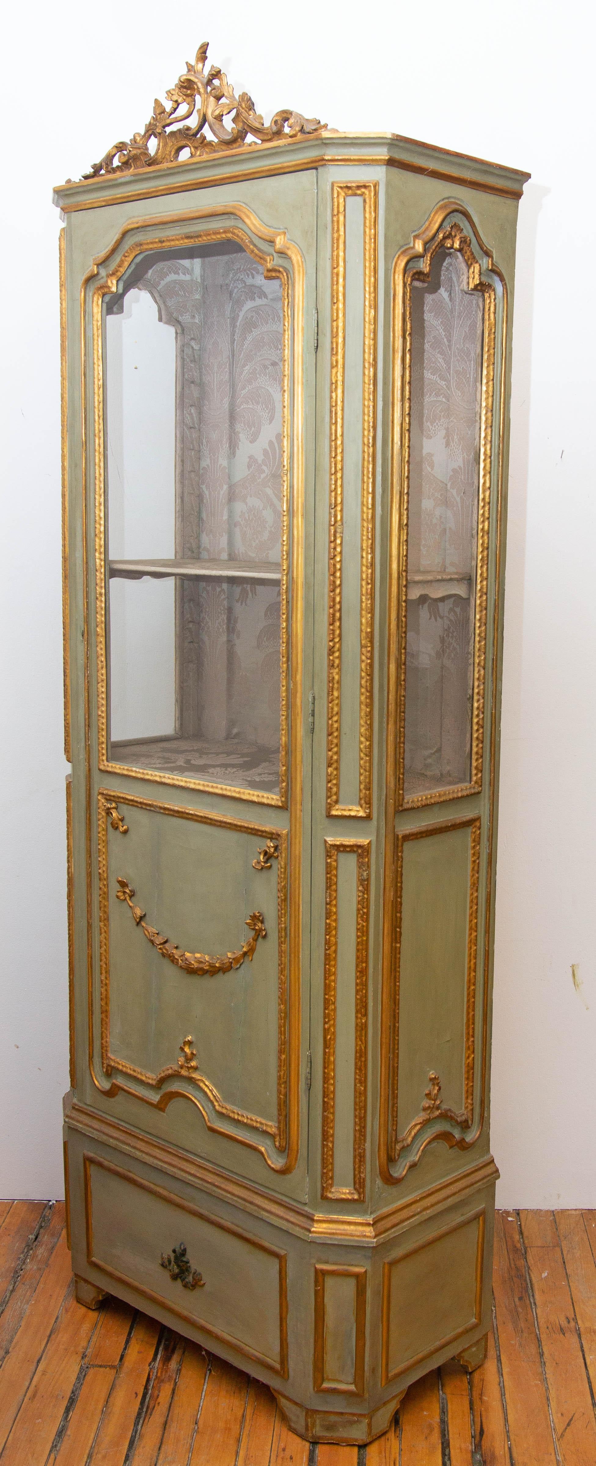 European Italian Louis XVI Painted and Parcel-Gilt Curio Cabinet