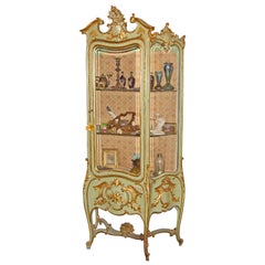 Italian Louis XVI Painted and Parcel Gilt Curio Cabinet