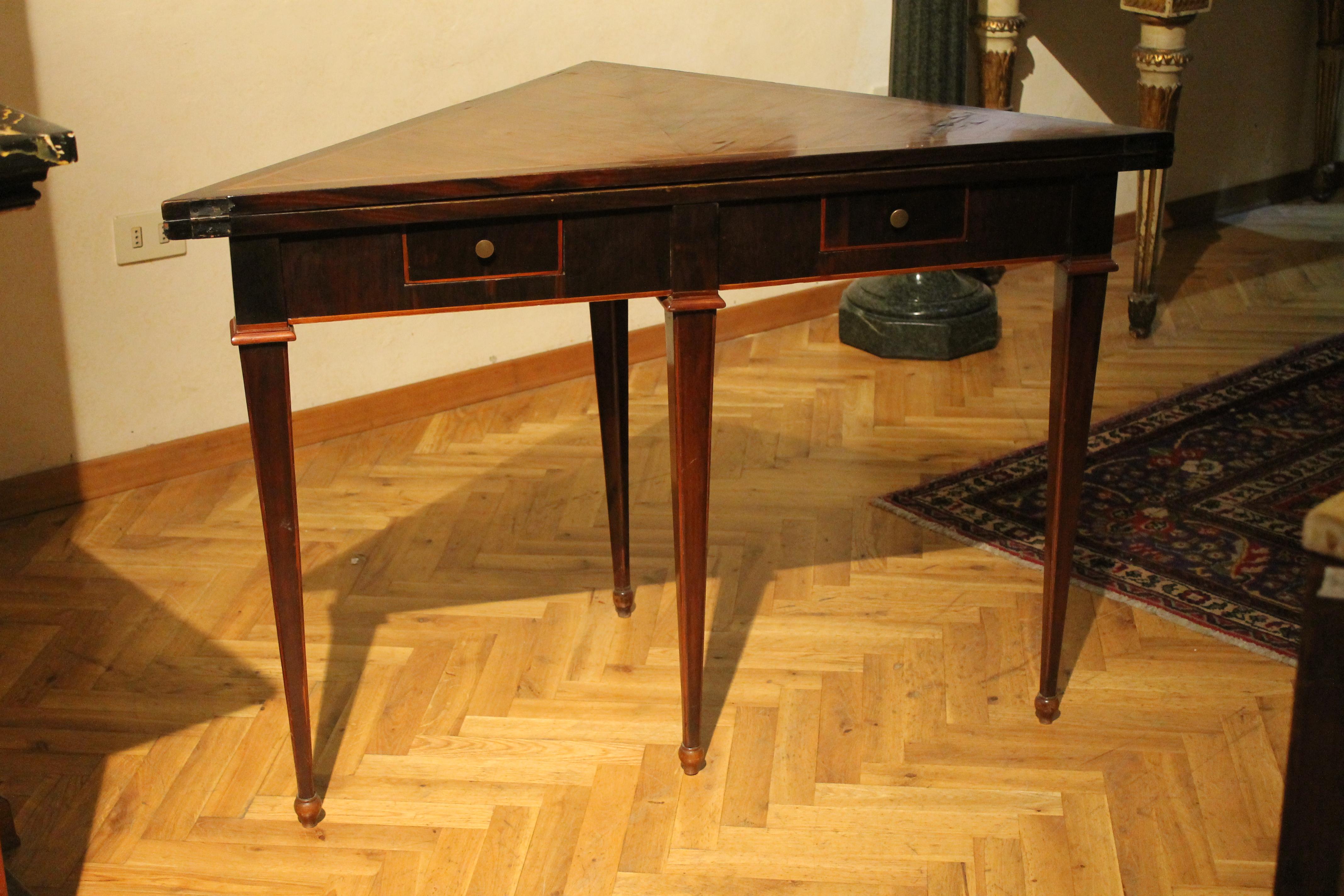 Italian Louis XVI Period Tulipwood and Kingwood Two Drawers Folding Table For Sale 9