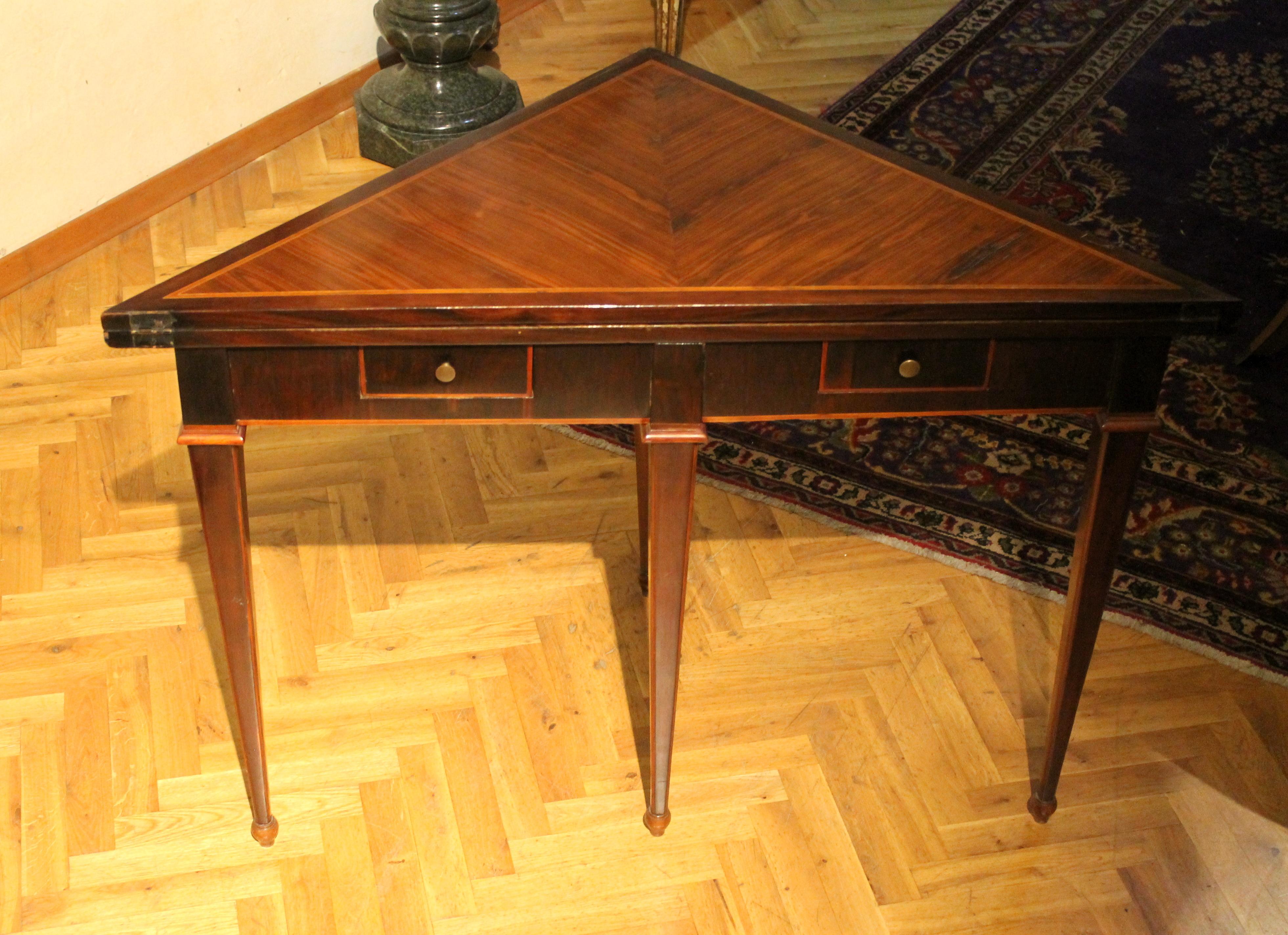 Italian Louis XVI Period Tulipwood and Kingwood Two Drawers Folding Table For Sale 11
