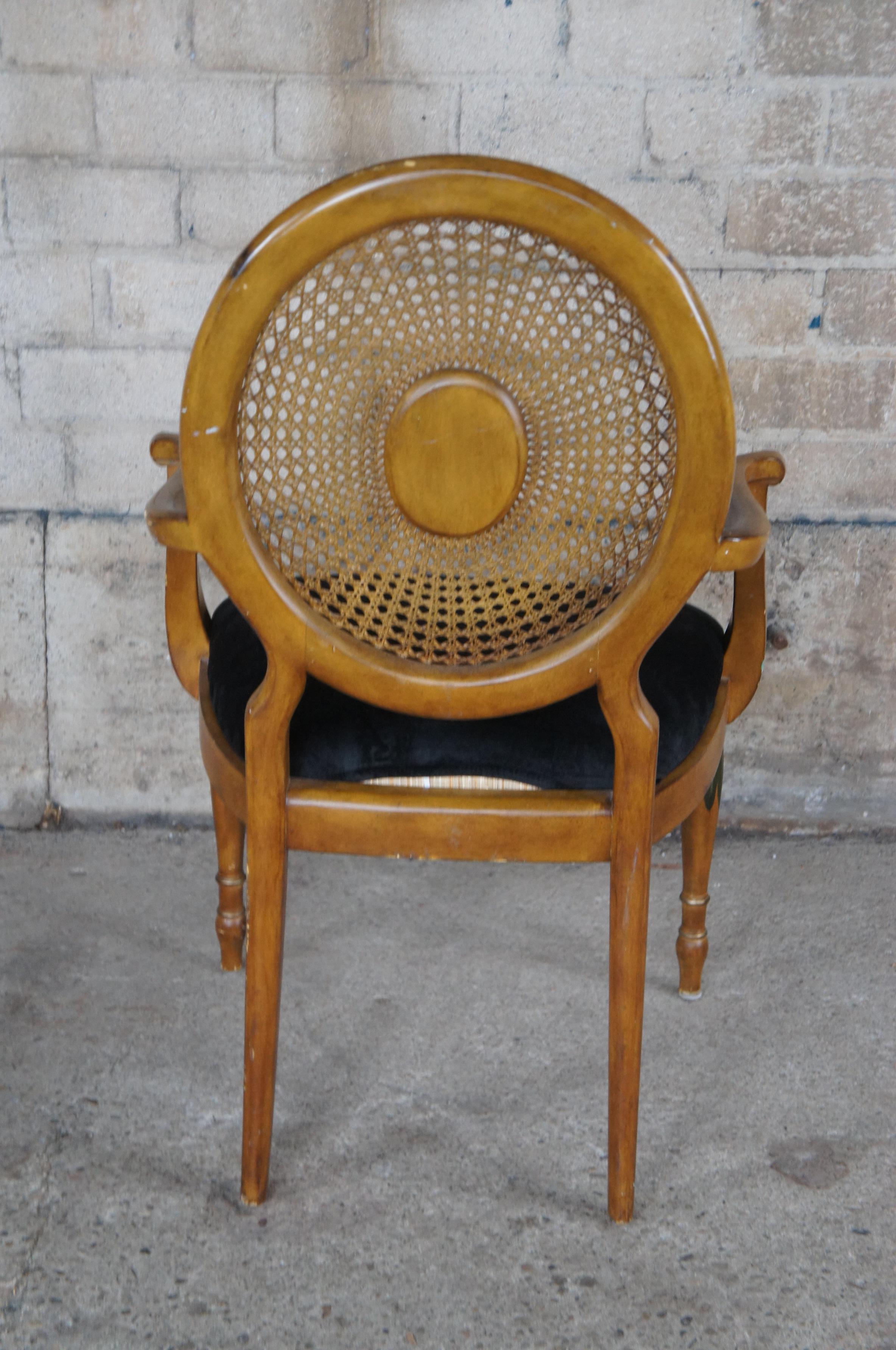 Italian Louis XVI Pulaski Furniture Wheelback Hand Painted Caned Arm Chair For Sale 5