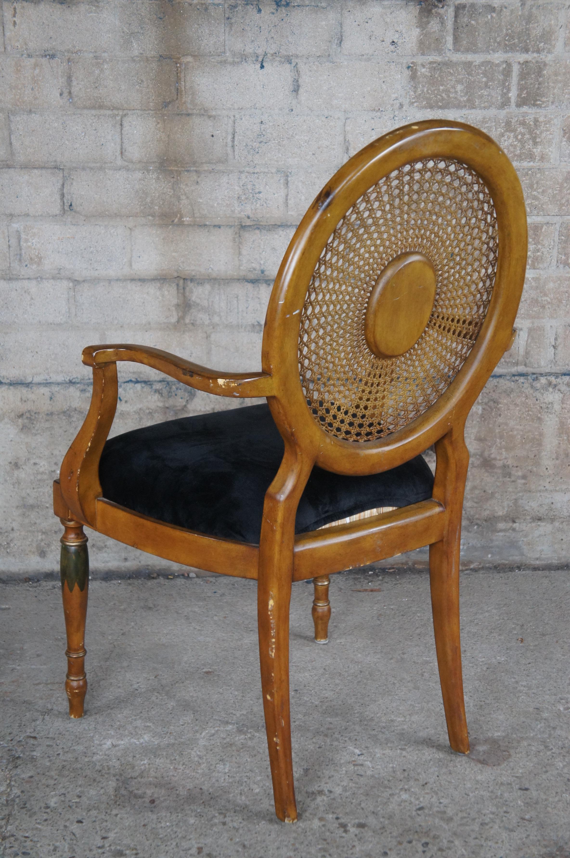 Italian Louis XVI Pulaski Furniture Wheelback Hand Painted Caned Arm Chair For Sale 6