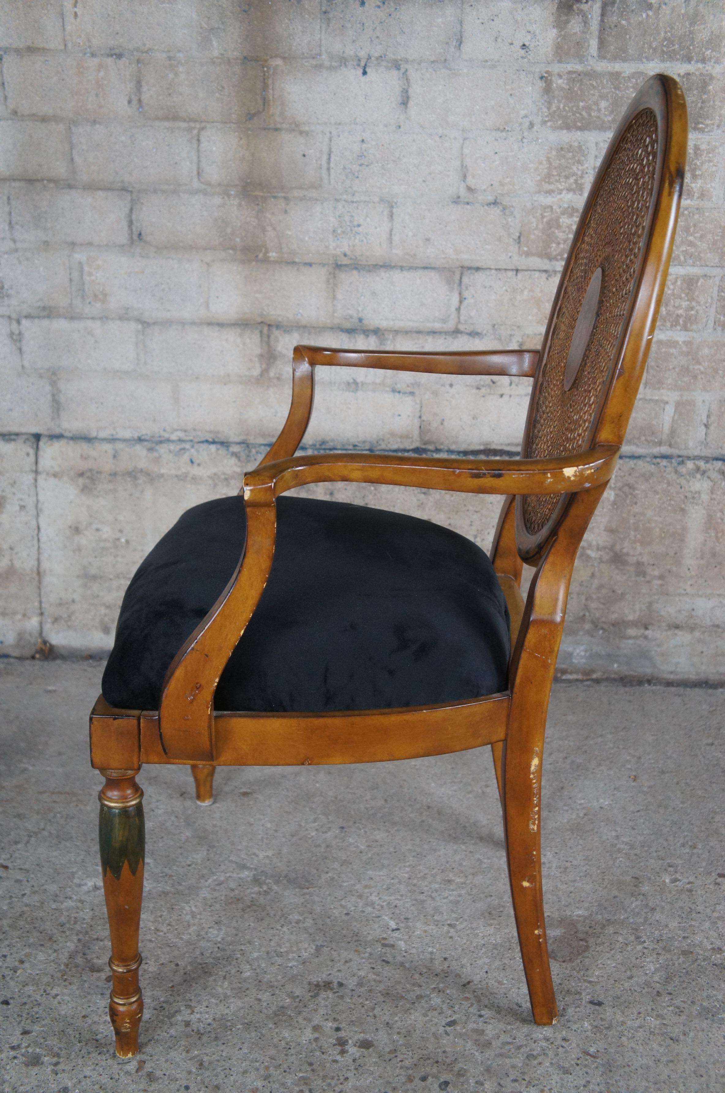 Italian Louis XVI Pulaski Furniture Wheelback Hand Painted Caned Arm Chair For Sale 7