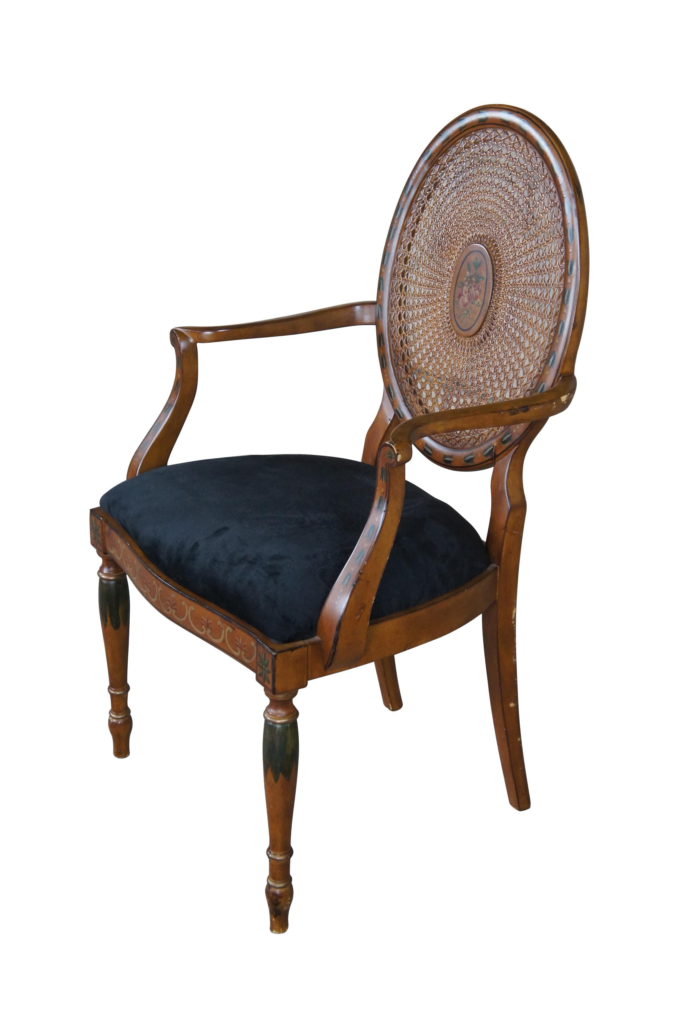 Italian Louis XVI Pulaski Furniture Wheelback Hand Painted Caned Arm Chair In Good Condition For Sale In Dayton, OH