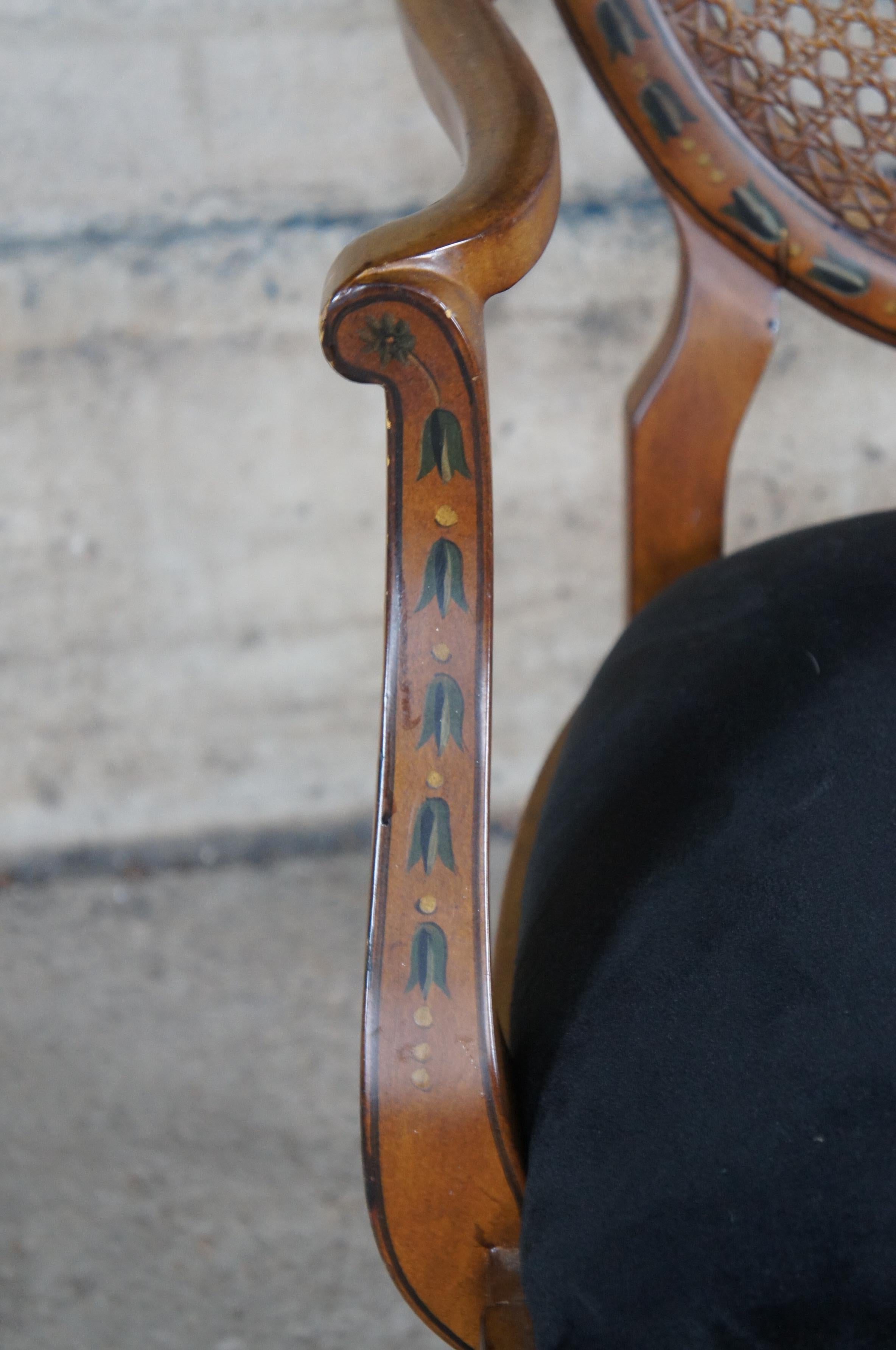 Italian Louis XVI Pulaski Furniture Wheelback Hand Painted Caned Arm Chair For Sale 1