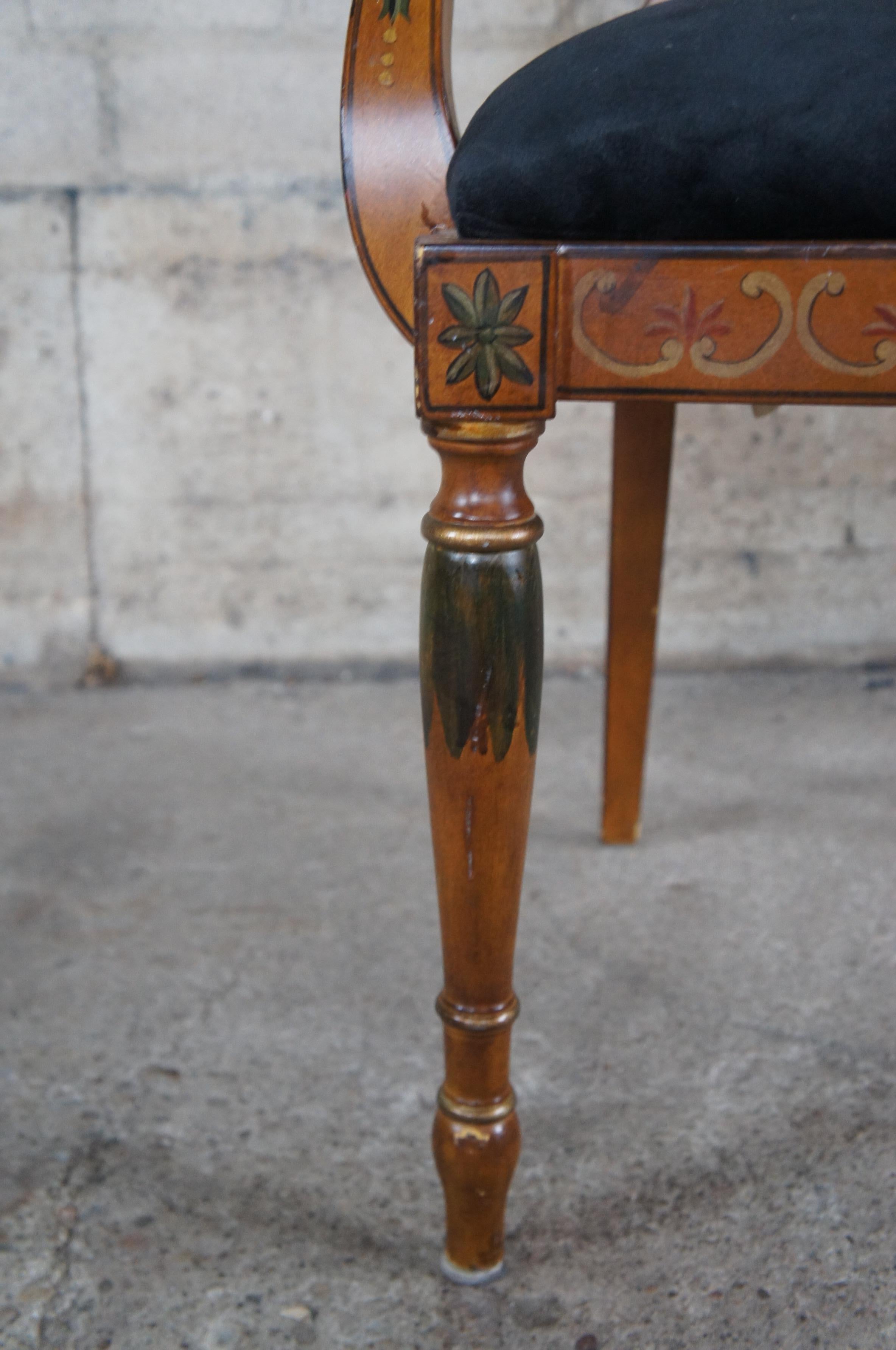Italian Louis XVI Pulaski Furniture Wheelback Hand Painted Caned Arm Chair For Sale 2