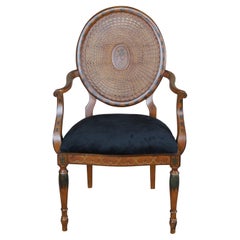 Vintage Italian Louis XVI Pulaski Furniture Wheelback Hand Painted Caned Arm Chair