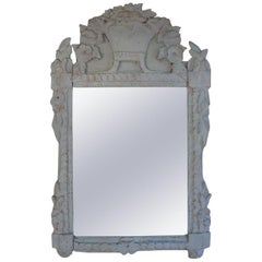 Italian Louis XVI Richly Carved Painted Mirror for Vanity or Wall, 19th Century