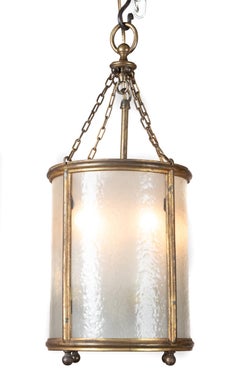 Italian Louis XVI Round Brass Lantern, 19th Century Frosted Glass