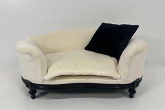 Italian Louis XVI Style Black Lacquered and White Velvet Dog's Bed