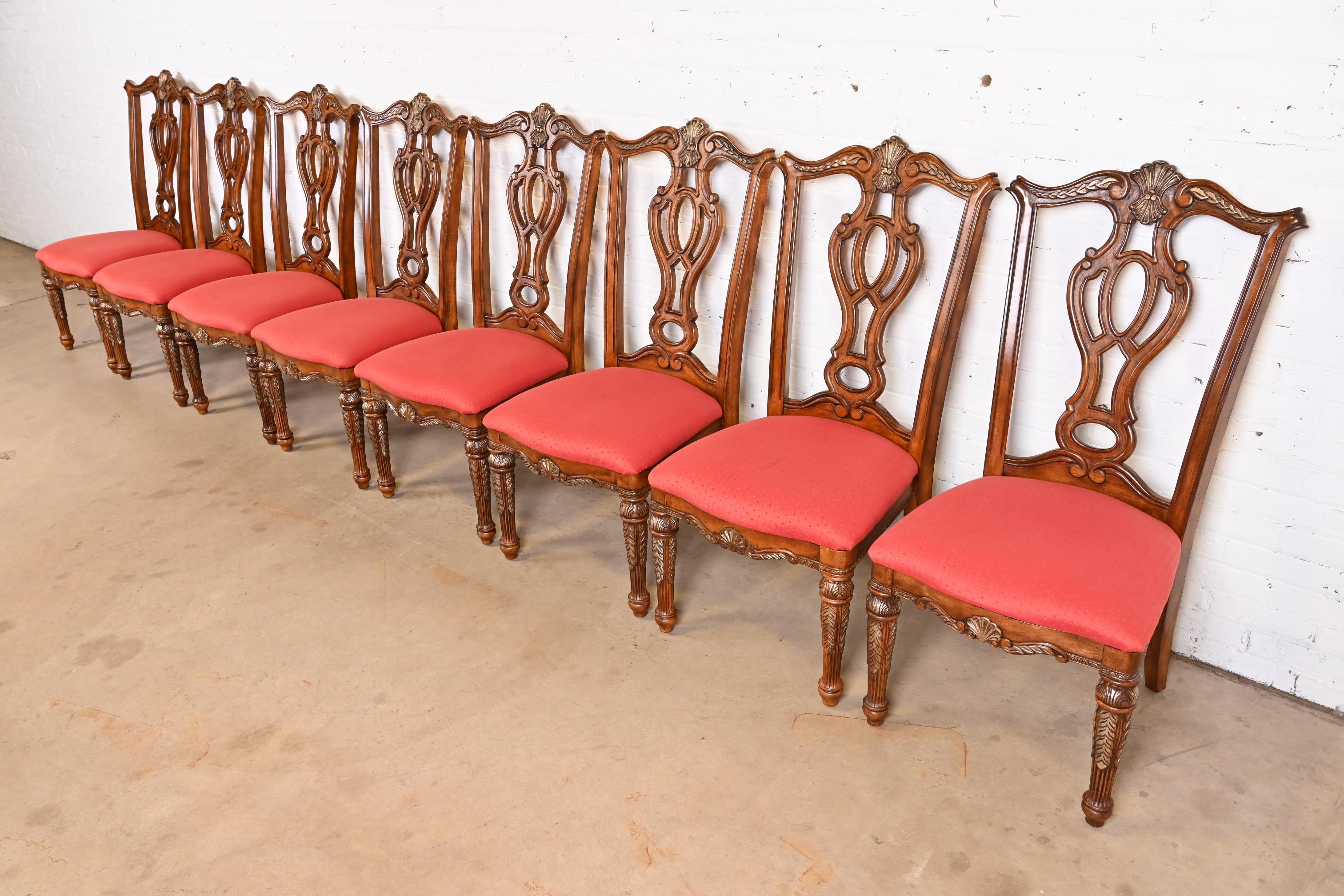 Italian Louis XVI Style Carved Mahogany Dining Chairs in the Manner of Karges In Good Condition For Sale In South Bend, IN