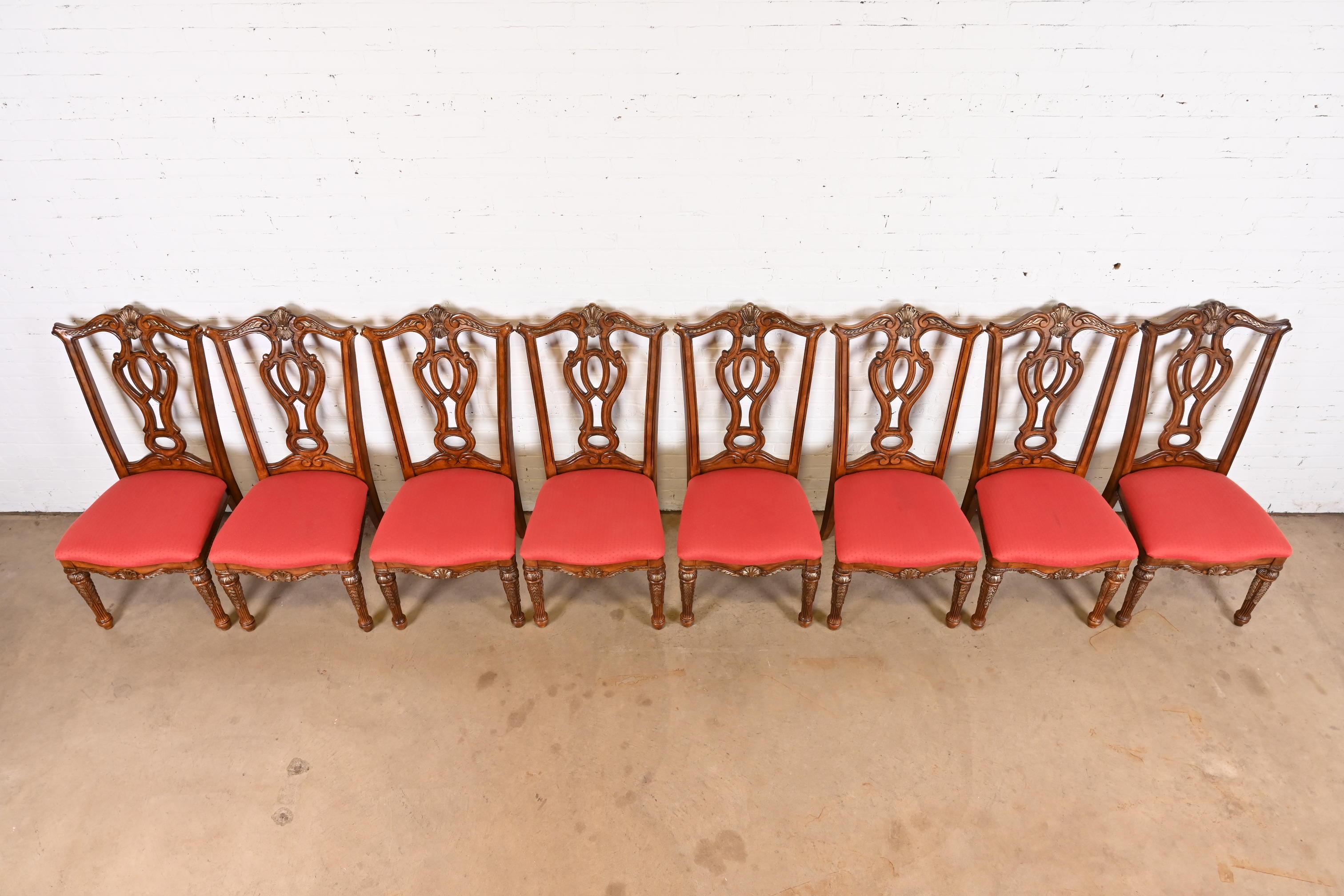 Upholstery Italian Louis XVI Style Carved Mahogany Dining Chairs in the Manner of Karges For Sale