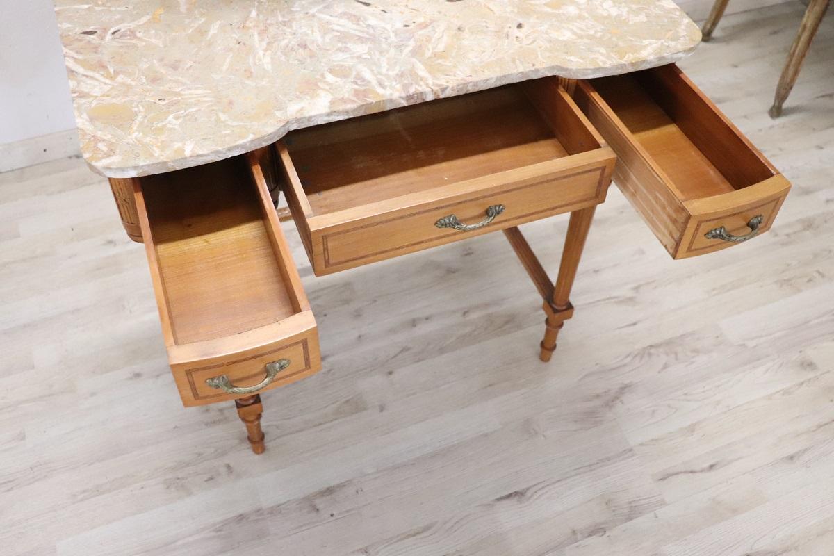 Italian Louis XVI Style Cherry Wood Dressing Table with Stool For Sale 8