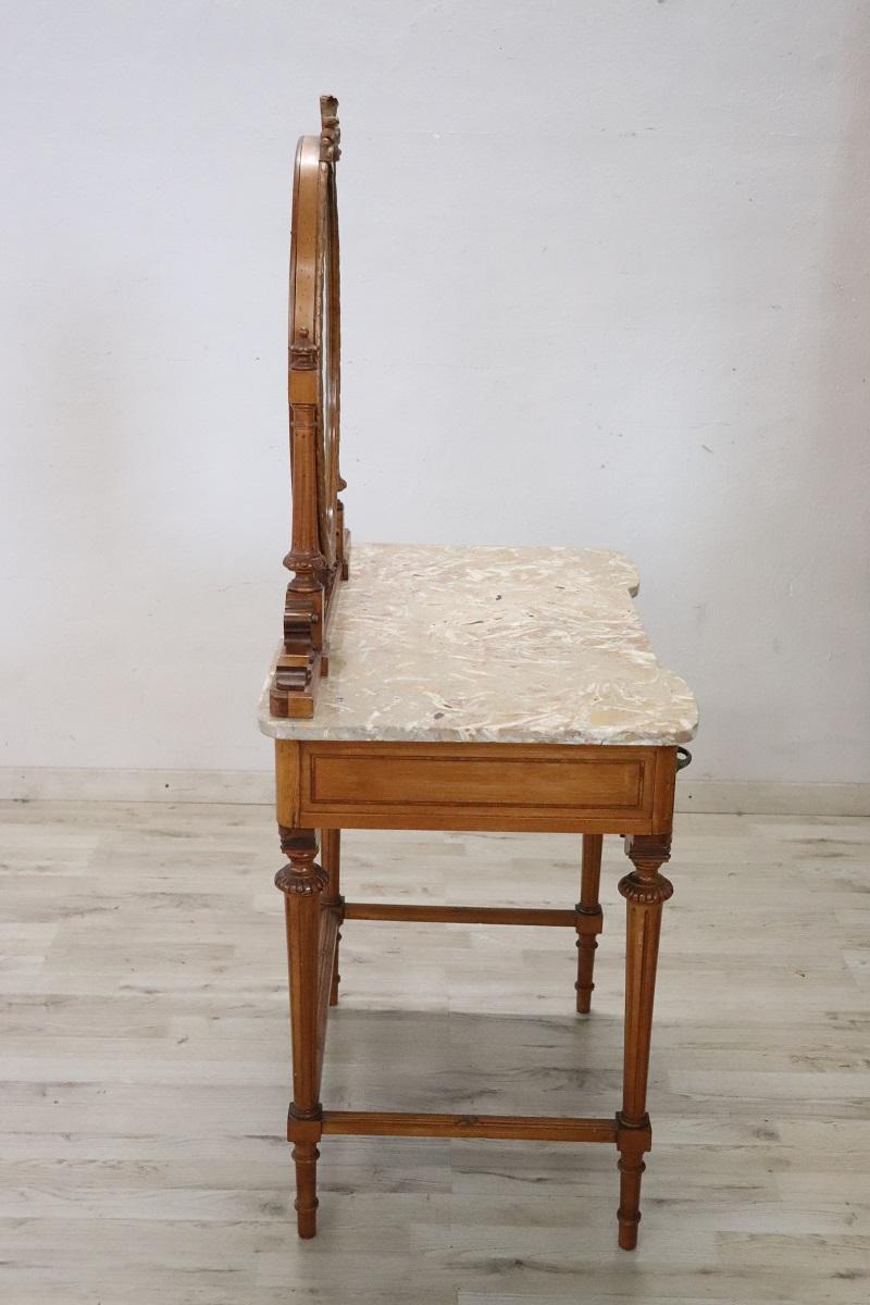 Italian Louis XVI Style Cherry Wood Dressing Table with Stool For Sale 9