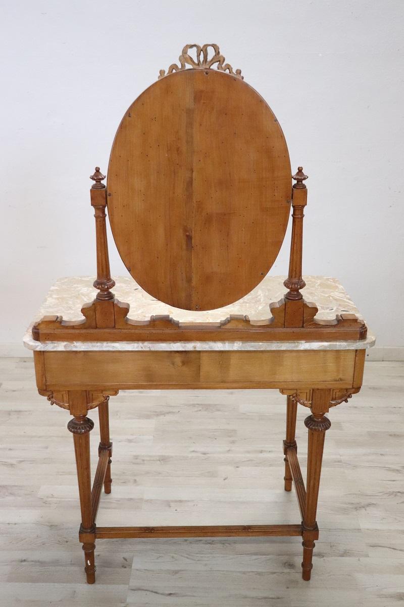 Italian Louis XVI Style Cherry Wood Dressing Table with Stool For Sale 10