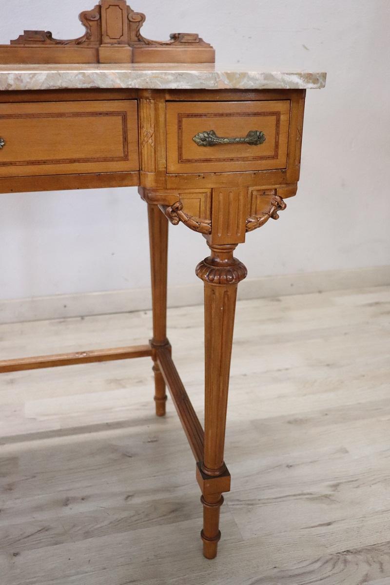 Italian Louis XVI Style Cherry Wood Dressing Table with Stool For Sale 2