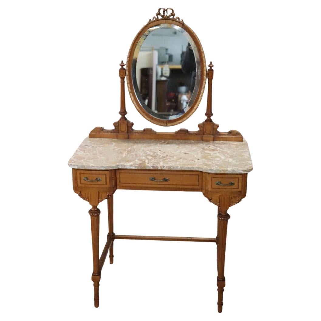 Italian Louis XVI Style Cherry Wood Dressing Table with Stool For Sale