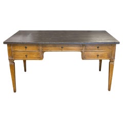 Vintage Italian Louis XVI Style Desk with Painted Charcoal Top and Light Brown Base