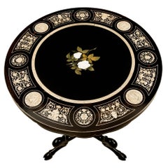 Table d'appoint italienne de style Louis XVI en ébène, os et marbre Pietra Dura