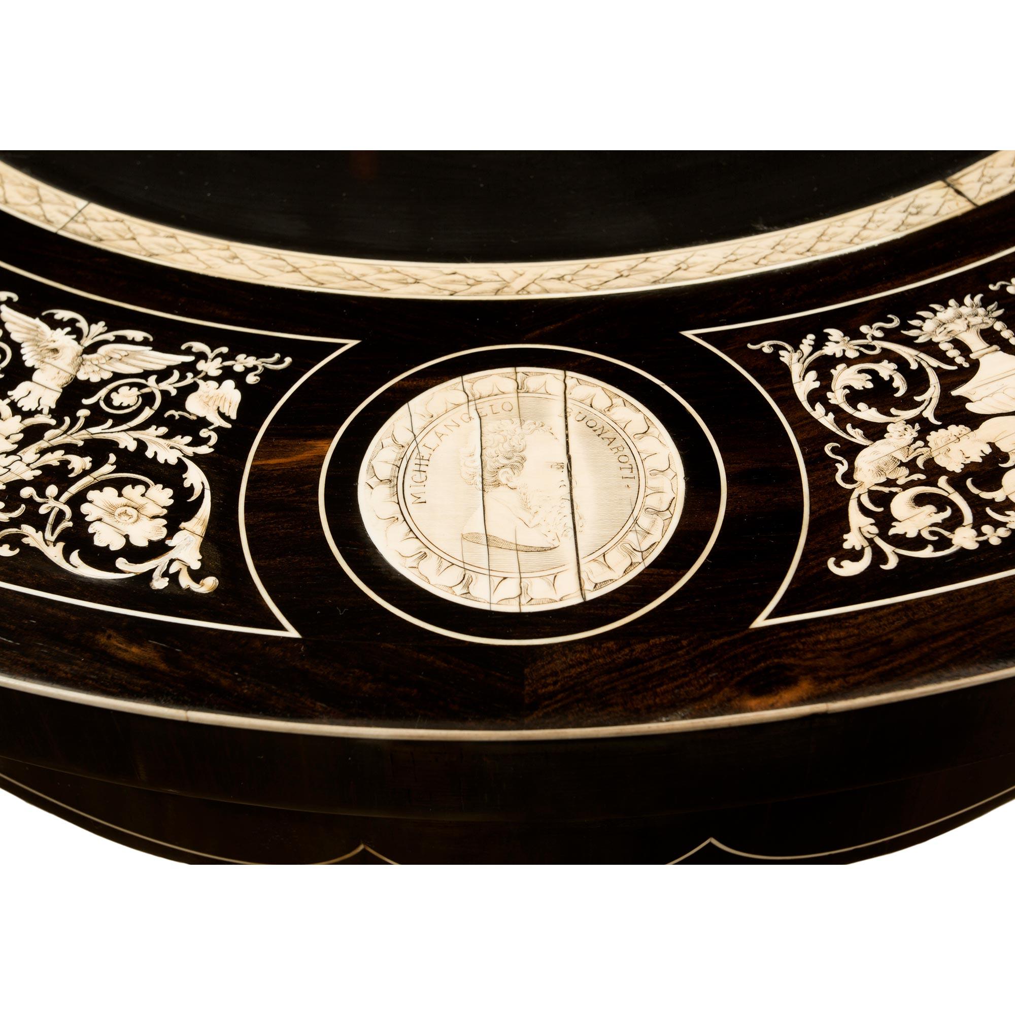 Italian Louis XVI Style Ebony, Bone and Pietra Dura Marble Side Table For Sale 3