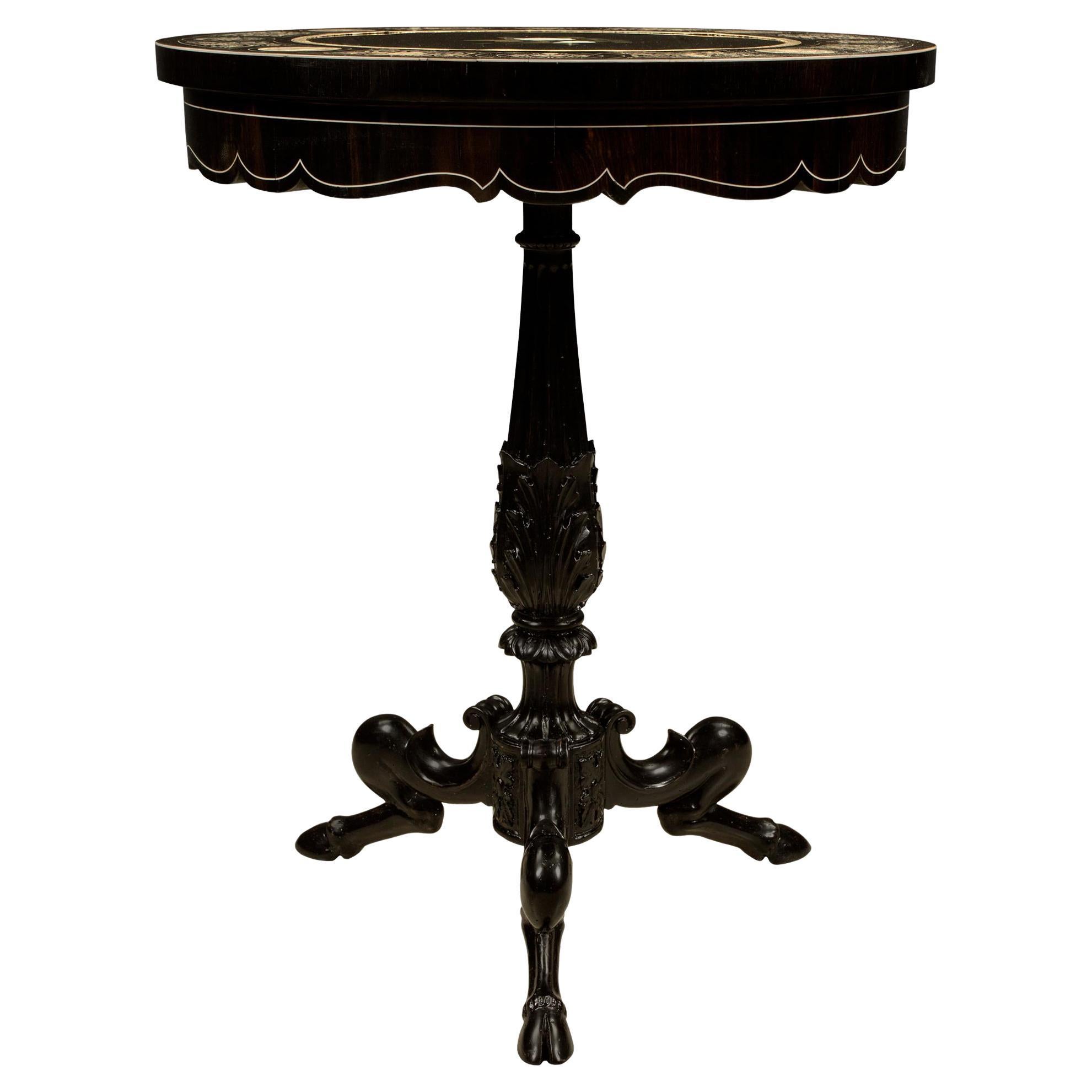 Italian Louis XVI Style Ebony, Bone and Pietra Dura Marble Side Table