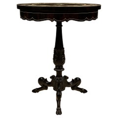 Italian Louis XVI Style Ebony, Bone and Pietra Dura Marble Side Table