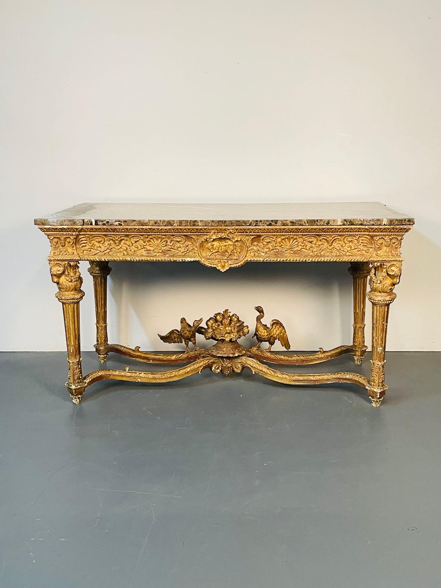Italian Louis XVI Style Giltwood Console / Center Table, Hand Carved, Figural For Sale 9