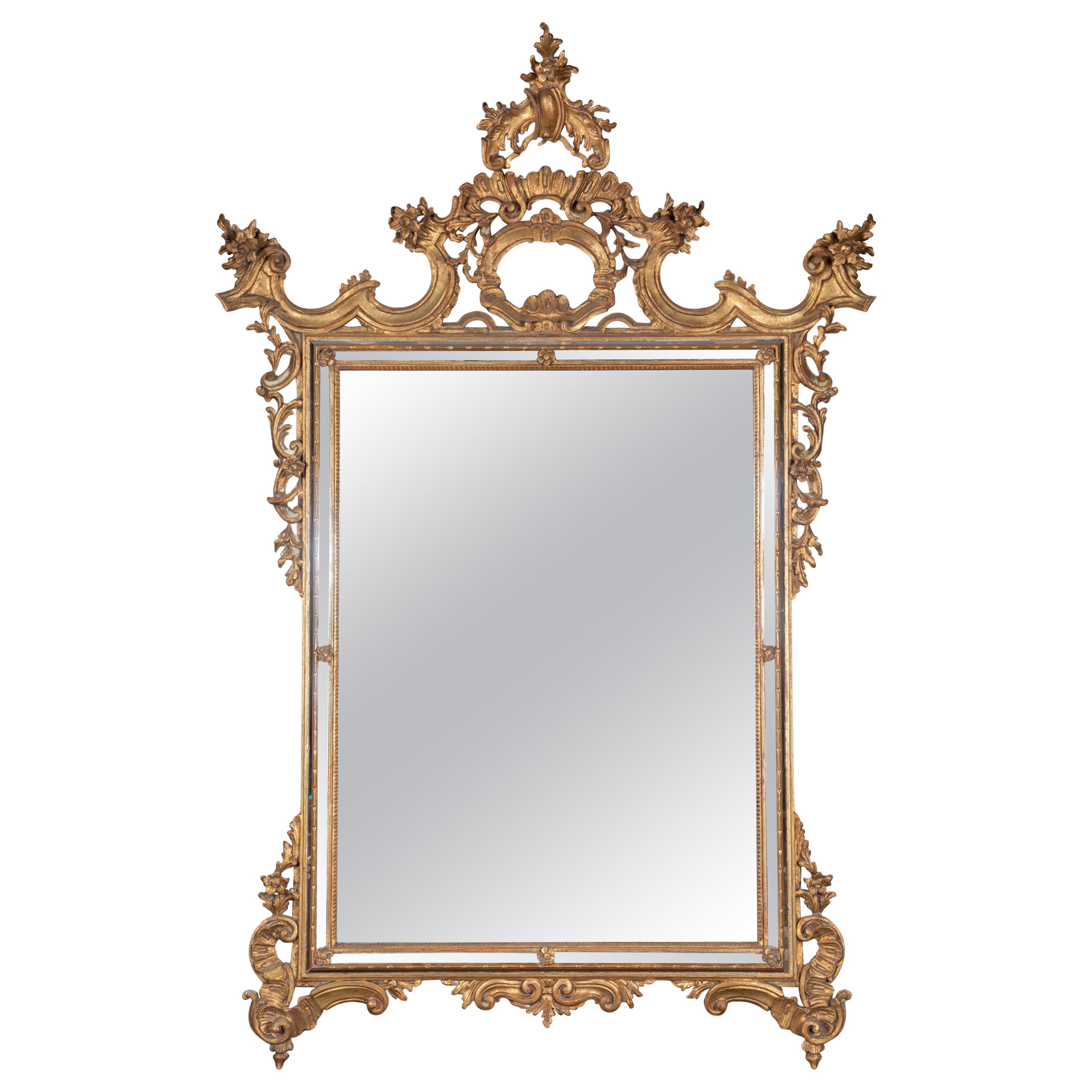 Miroir italien de style Louis XVI avec panneaux latéraux, milieu du siècle dernier en vente