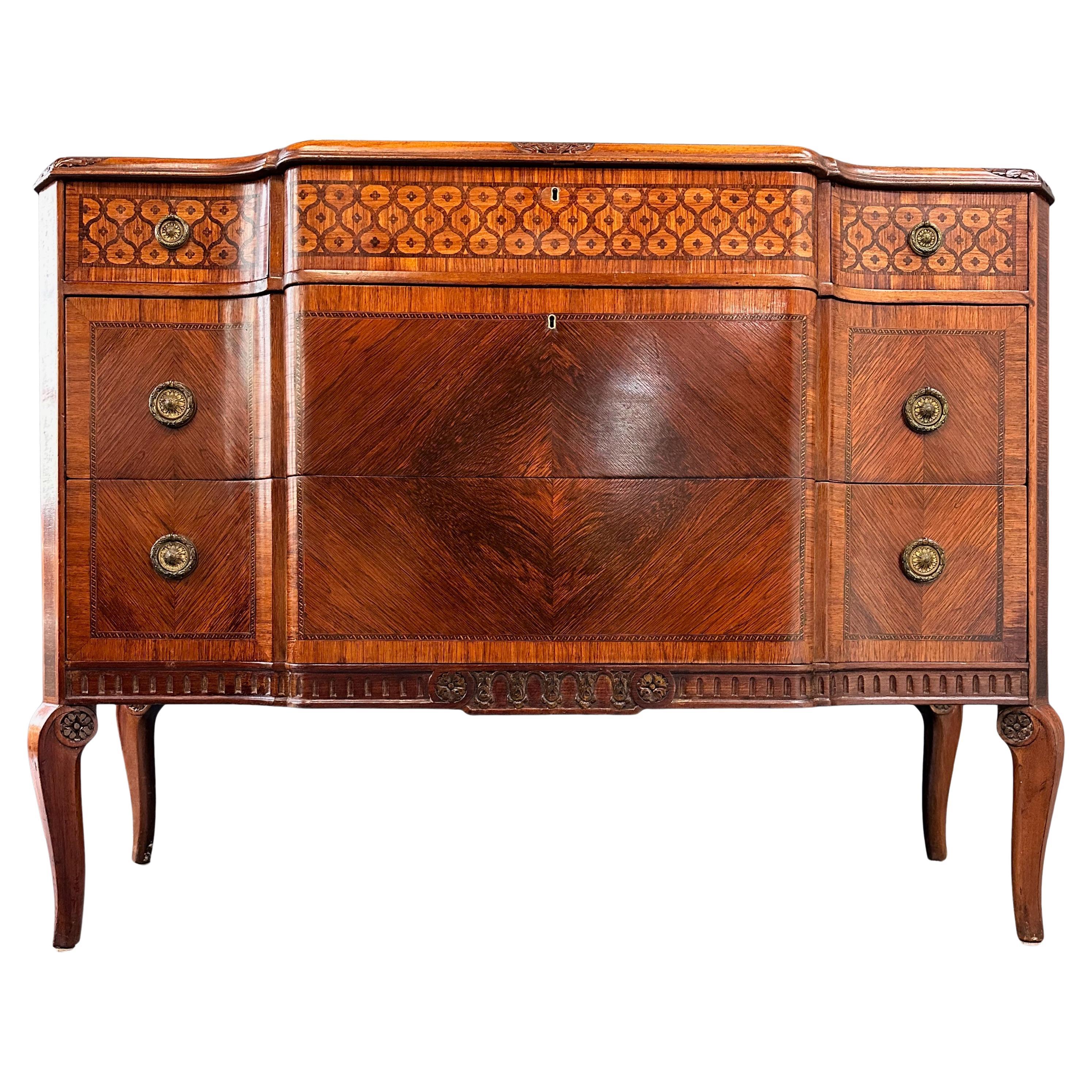 Italian Louis XVI Style Intricate Marquetry Commode Imported by Slack & Rassnick