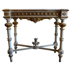 Italian Louis XVI Style Painted and Parcel-Gilt Console Table with Marble Top