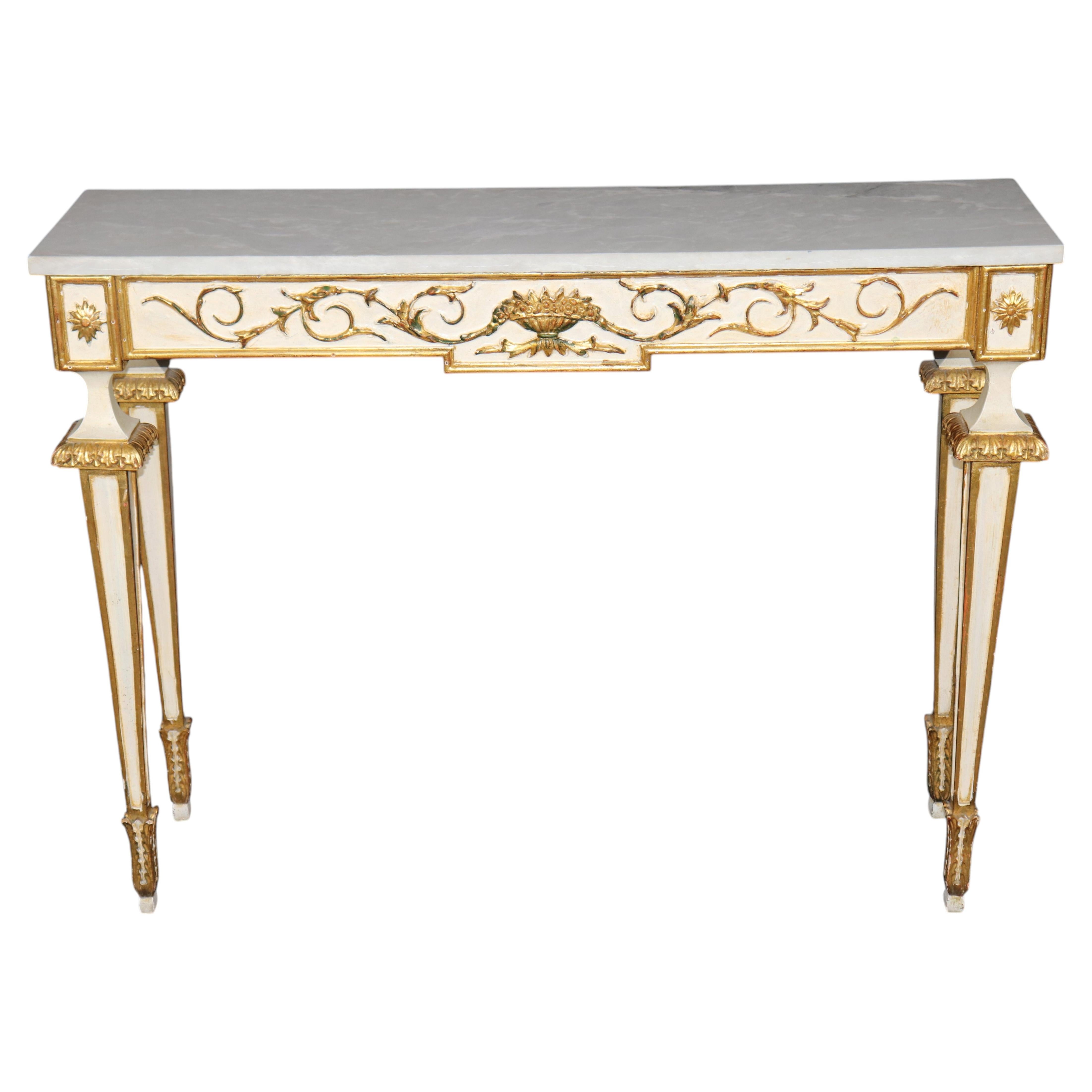 Italian Louis XVI Style Parcel Gilt Marble Top Console Table