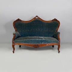 Italian Louis XVI style sofa in light blue velvet and wood, 1930s