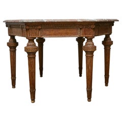 Italian Louis XVI Style Walnut Carved Table with Hexagonal Marble Top