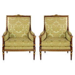 Italian Louis XVI Style Wood Frame / Gilt Pair Armchair