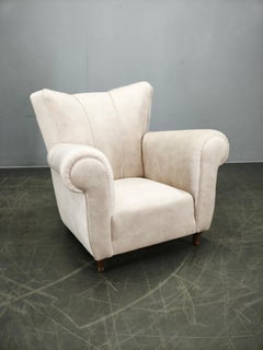 Fauteuil lounge italien en Beeche, récemment retapissé, années 1950