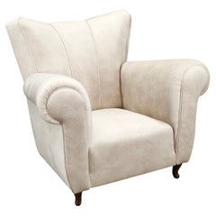Fauteuil lounge italien en Beeche, récemment retapissé, années 1950