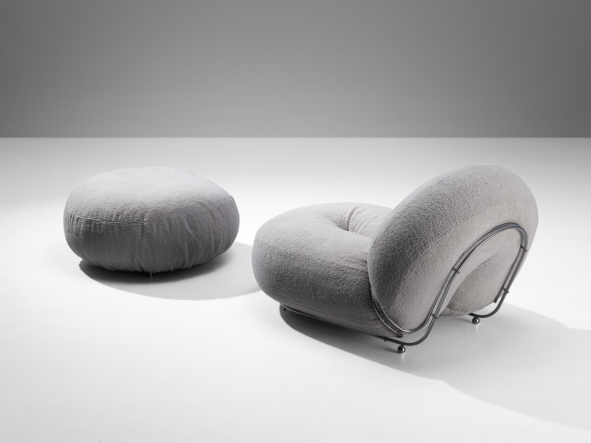Italian Lounge Chair and Ottoman in Grey Upholstery 4