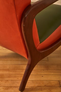 Italian Lounge Chair and Ottoman in Two Tone Leather