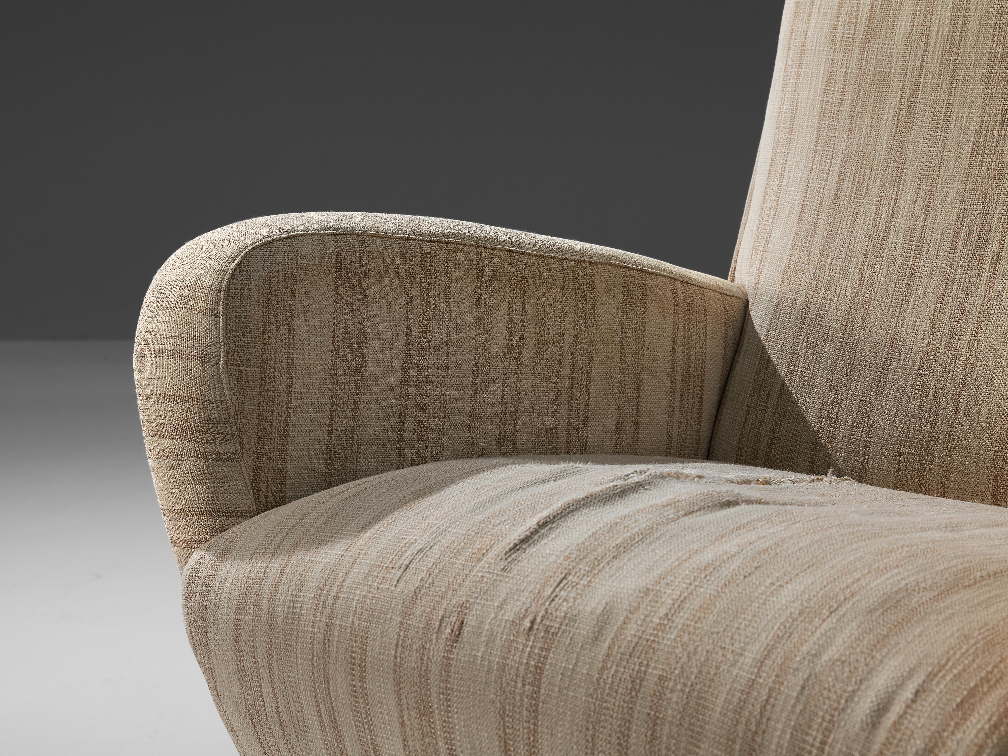 Italian Lounge Chair in Beige Striped Upholstery For Sale 2