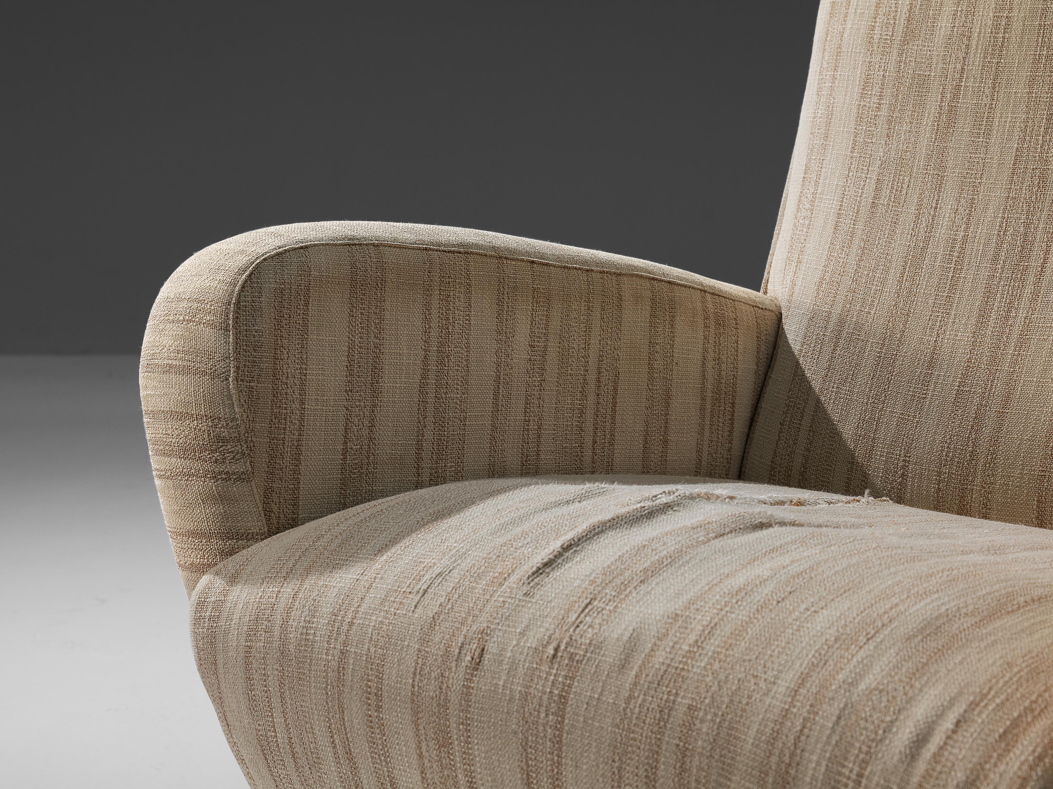 Italian Lounge Chair in Beige Striped Upholstery 2