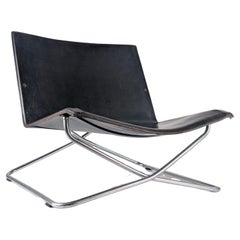 Italian Lounge Chair in Black Leather and Chrome, 1980s